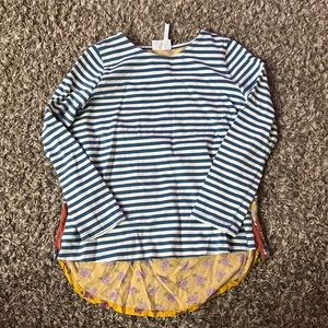 Matilda Jane long sleeve top, size 12 girls, blue and white with floral back